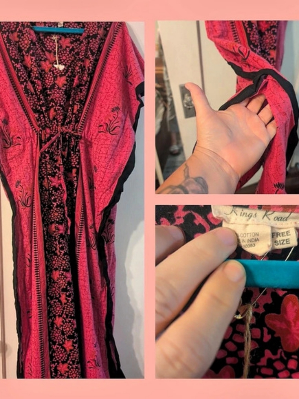 Free Size Floral Maxi Dress/Caftan in Pink & Black